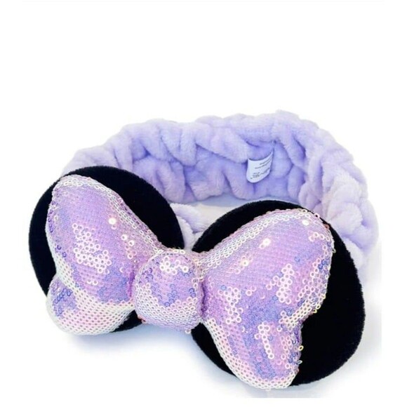 The Crème Shop Minnie Mouse 3D Teddy Headyband With Sequin Plush Ear & Bow Black